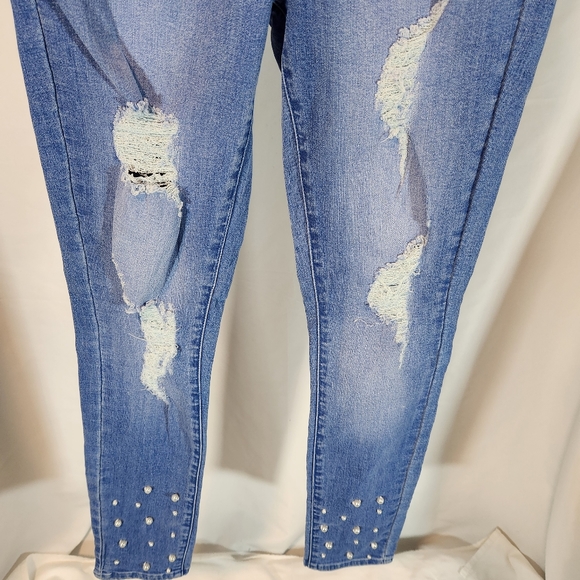 Guess Lia Pearl Embellished Skinny Jean Peacock Blue Wash Women's 26 NWT $55 - Picture 2 of 11